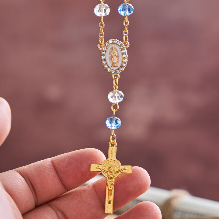Christianartworkshop Oval Sacred Portrait Our Lady Multi-Tone Bead Crucifix Car Hanging Pendant: A Reminder of Merciful Divine Protection on Every Trip - image 9