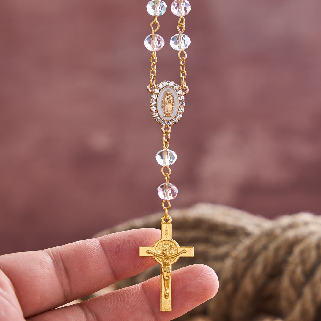 Christianartworkshop Oval Sacred Portrait Our Lady Multi-Tone Bead Crucifix Car Hanging Pendant: A Reminder of Merciful Divine Protection on Every Trip - image 15