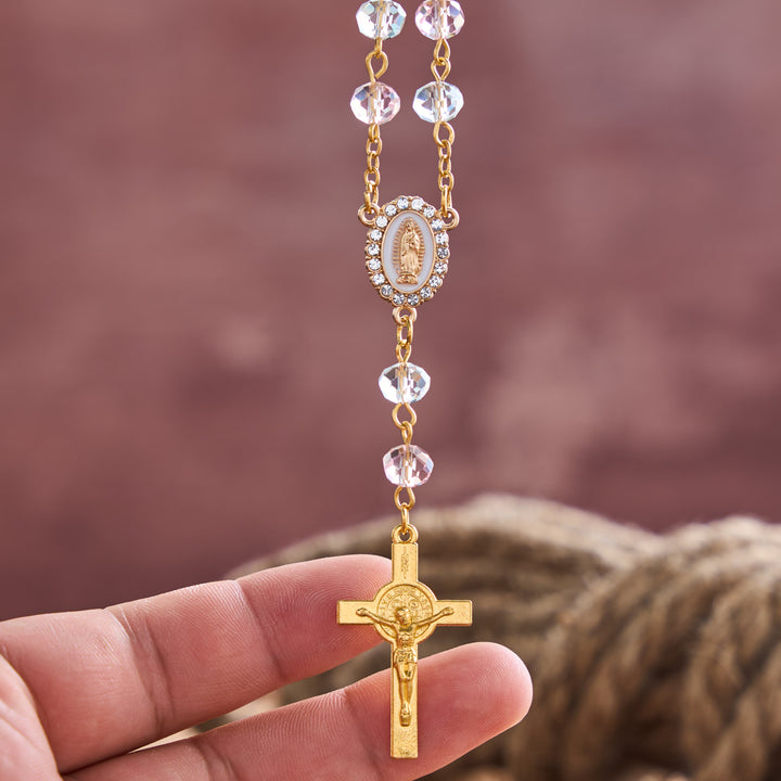 Christianartworkshop Oval Sacred Portrait Our Lady Multi-Tone Bead Crucifix Car Hanging Pendant: A Reminder of Merciful Divine Protection on Every Trip - image 15