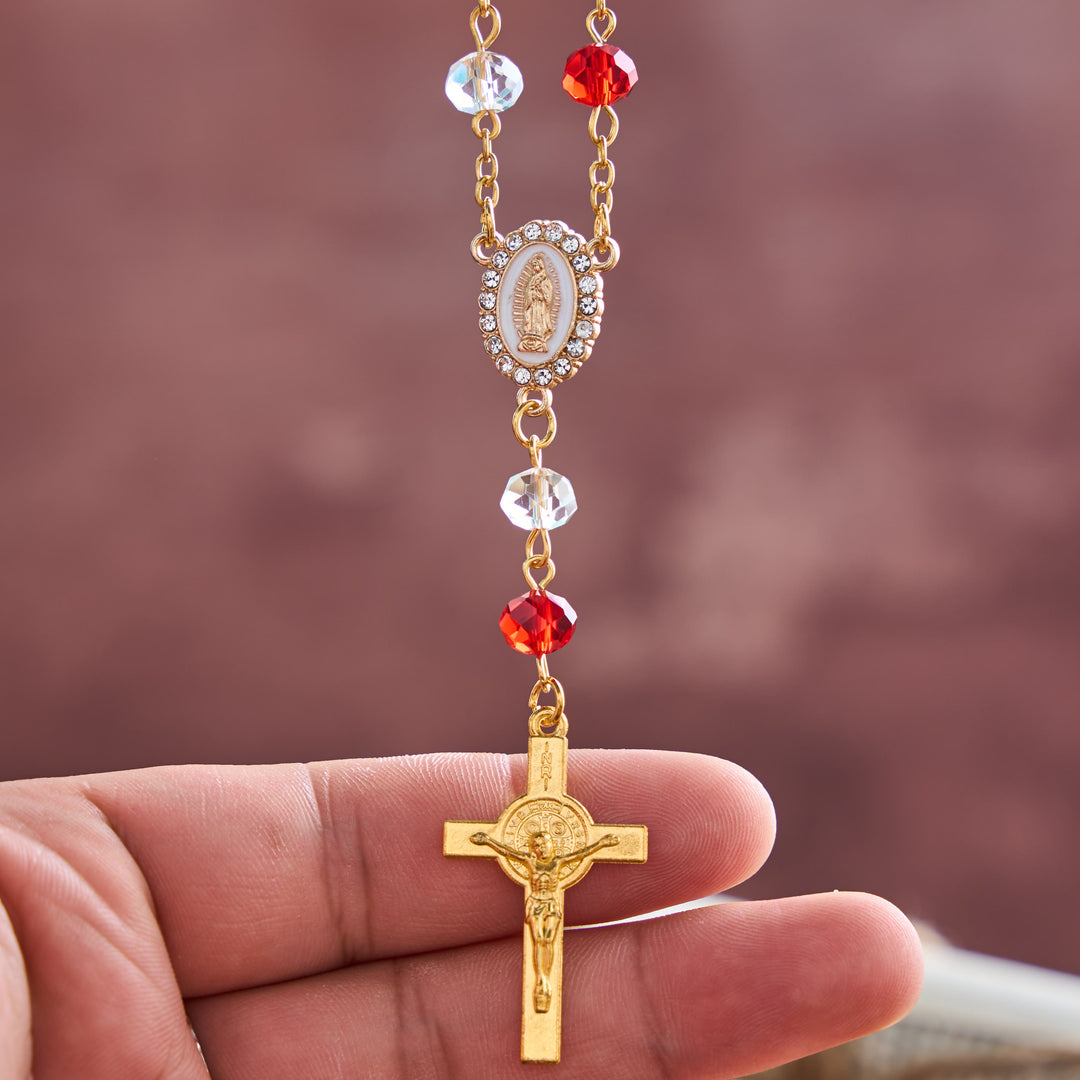 Christianartworkshop Oval Sacred Portrait Our Lady Multi-Tone Bead Crucifix Car Hanging Pendant: A Reminder of Merciful Divine Protection on Every Trip - image 2