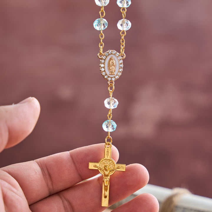 Christianartworkshop Oval Sacred Portrait Our Lady Multi-Tone Bead Crucifix Car Hanging Pendant: A Reminder of Merciful Divine Protection on Every Trip - image 12