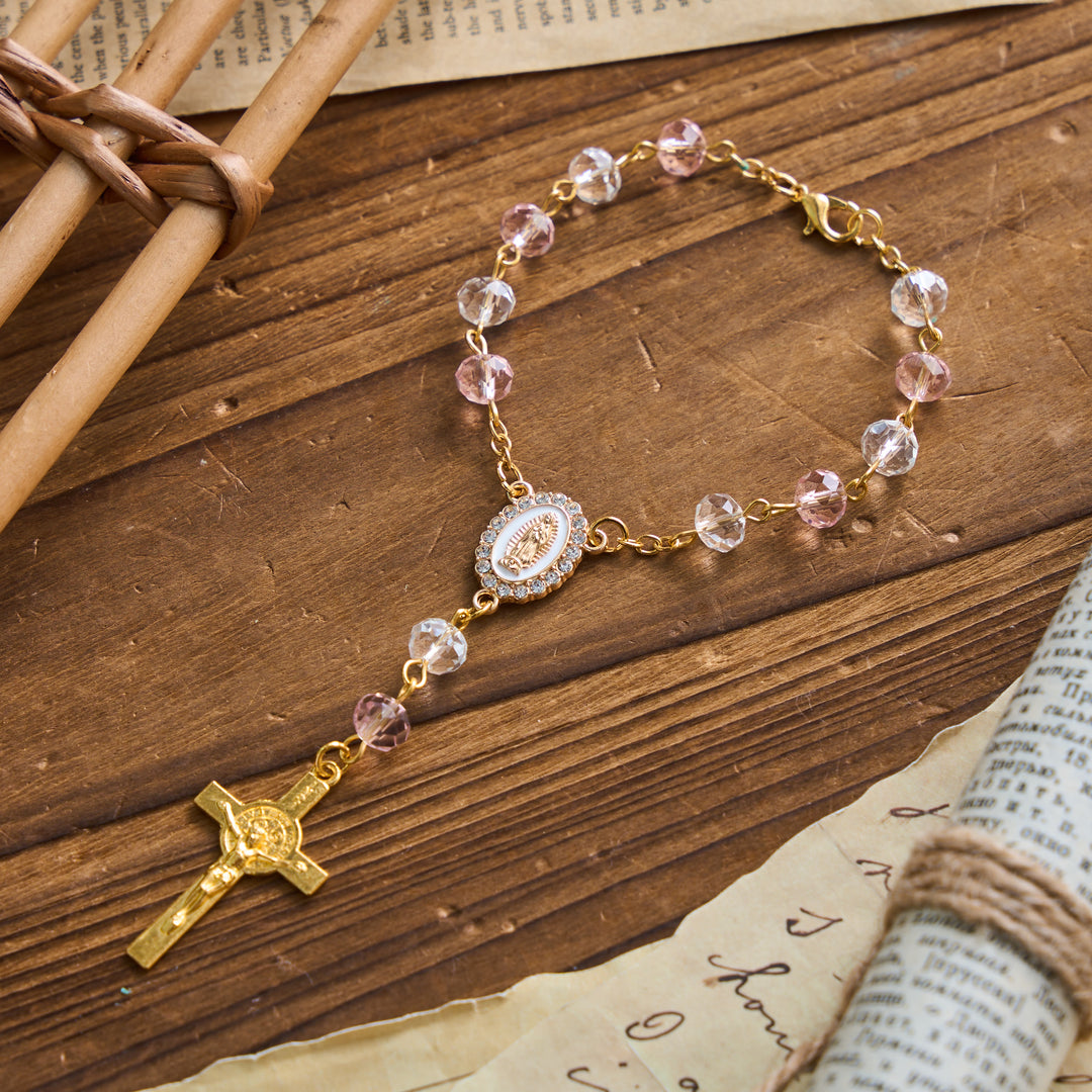 Christianartworkshop Oval Sacred Portrait Our Lady Multi-Tone Bead Crucifix Car Hanging Pendant: A Reminder of Merciful Divine Protection on Every Trip - image 14