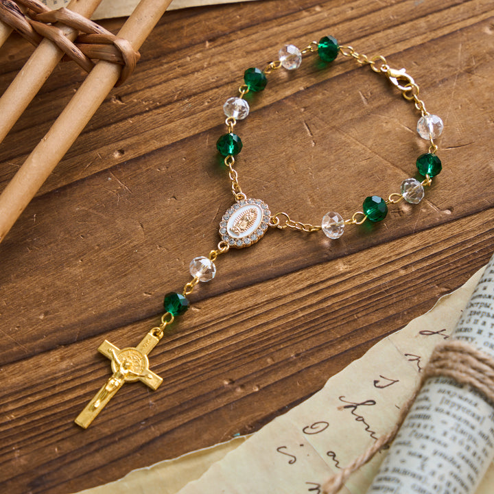 Christianartworkshop Oval Sacred Portrait Our Lady Multi-Tone Bead Crucifix Car Hanging Pendant: A Reminder of Merciful Divine Protection on Every Trip - image 5