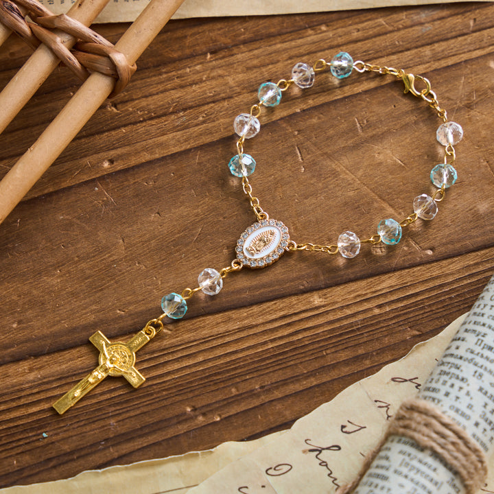 Christianartworkshop Oval Sacred Portrait Our Lady Multi-Tone Bead Crucifix Car Hanging Pendant: A Reminder of Merciful Divine Protection on Every Trip - image 11