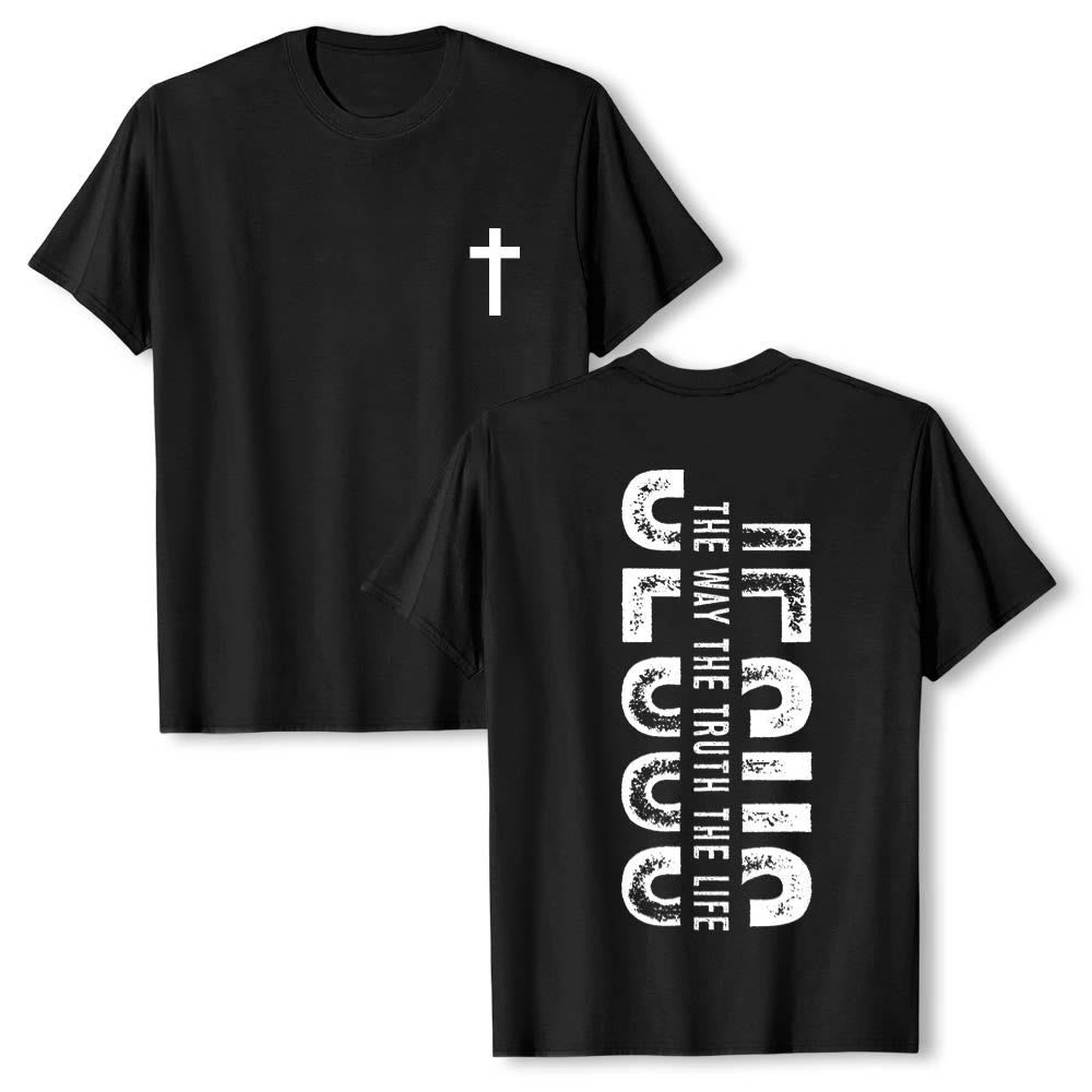 Christianartworkshop Front Cross Back Vertical Distressed JESUS The Way The Truth The Life Premium Short Sleeve T-Shirt - Black - 2XL - image 15