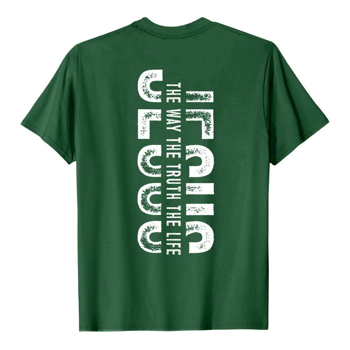 Christianartworkshop Front Cross Back Vertical Distressed JESUS The Way The Truth The Life Premium Short Sleeve T-Shirt - image 8