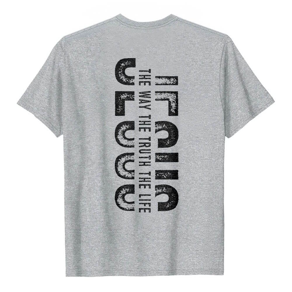 Christianartworkshop Front Cross Back Vertical Distressed JESUS The Way The Truth The Life Premium Short Sleeve T-Shirt - image 2