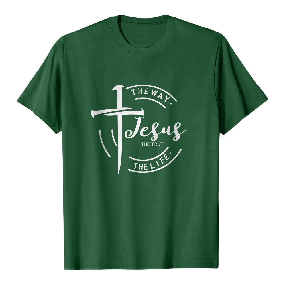 Christianartworkshop Brush Stroke Cross Circular Frame Jesus The Way The Truth The Life Premium Short Sleeve T-Shirt - Dark Green - 2XL - image 6