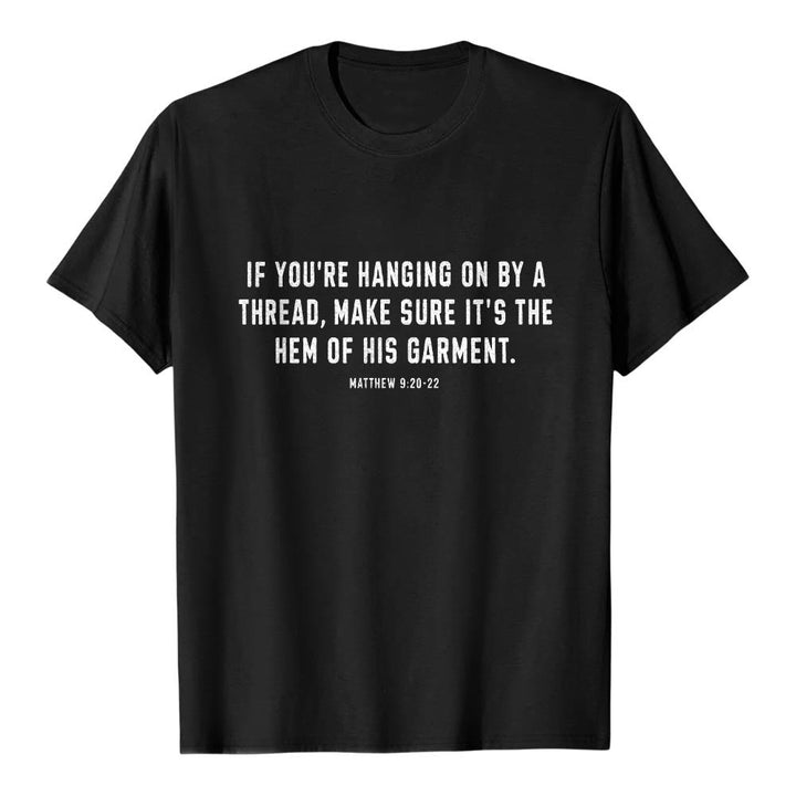Christianartworkshop If You're Hanging On By A Thread Matthew 9:22 Front Shepherd & Sheep Drawing Back Premium Short Sleeve T-Shirt - image 16