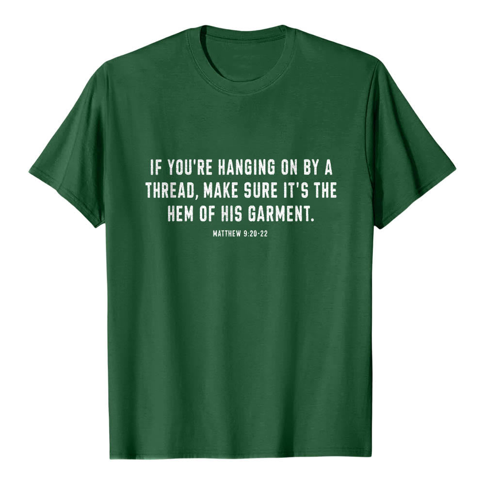 Christianartworkshop If You're Hanging On By A Thread Matthew 9:22 Front Shepherd & Sheep Drawing Back Premium Short Sleeve T-Shirt - image 7