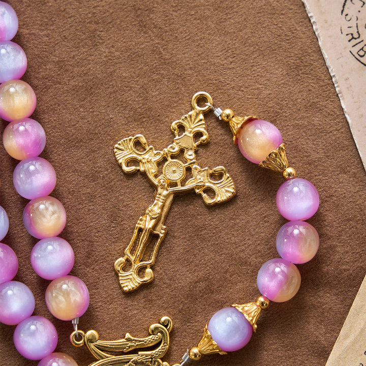 Christianartworkshop Gradient Iridescent Cat’s Eye Bead Crucifix & Arched Our Lady Prayer Rosary - image 7