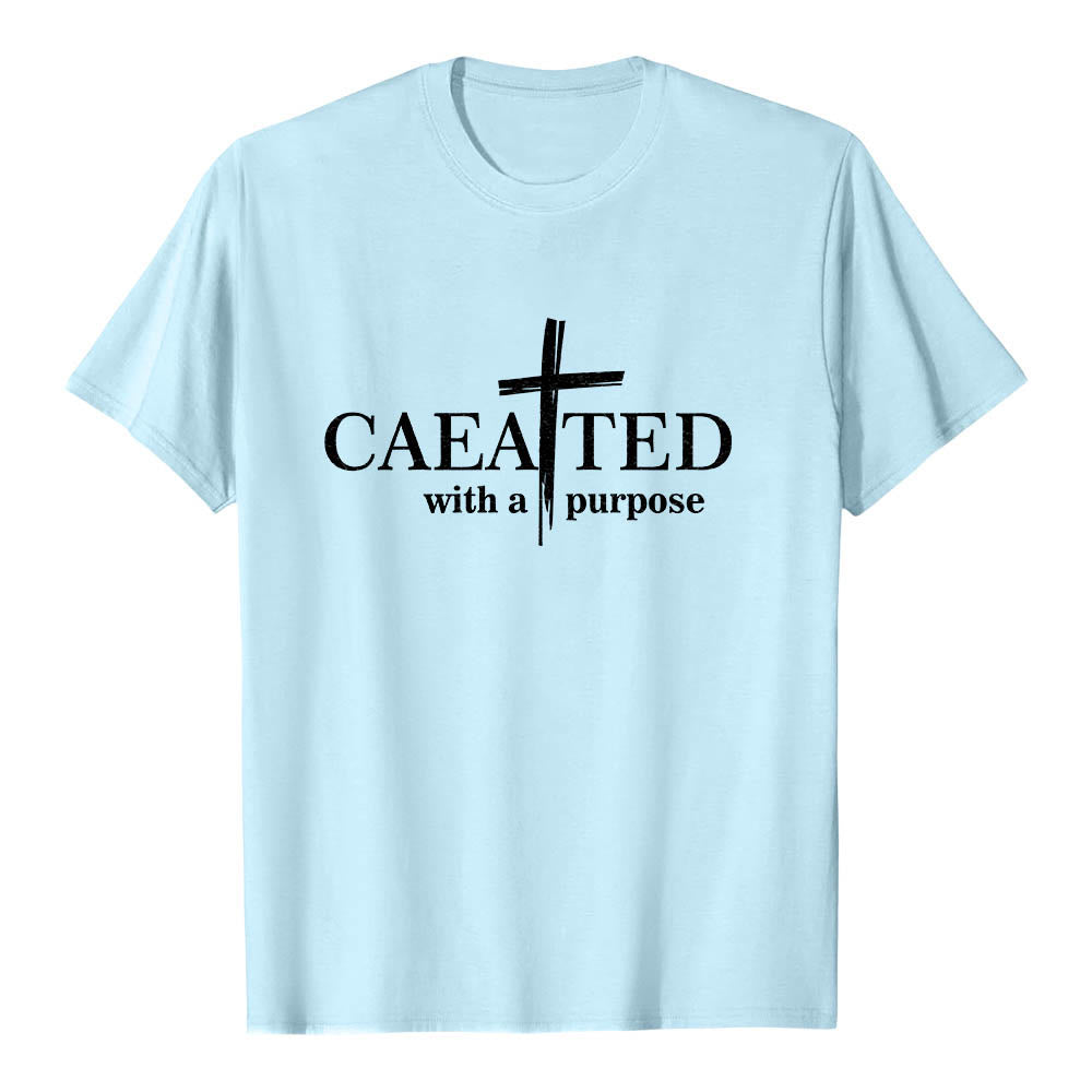 Christianartworkshop Created With A Purpose Brush Stroke Cross Split Main Word Premium Short Sleeve T-Shirt - Blue - 2XL - image 6