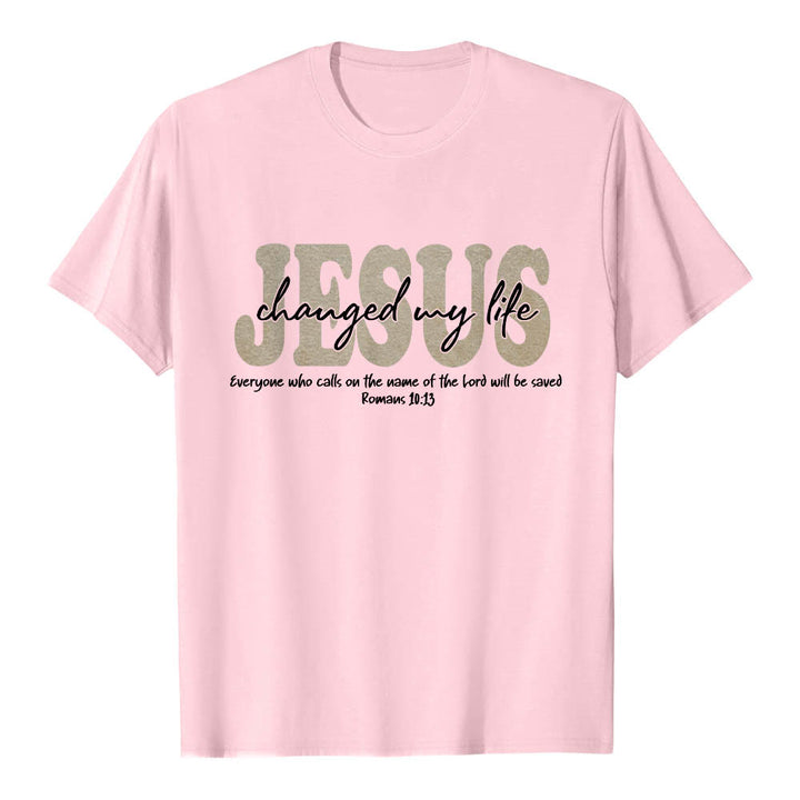 Christianartworkshop JESUS Overlay Cursive Changed My Life Romans 10:13 Triple Layer Text Premium Short Sleeve T-Shirt - Pink - 2XL - image 24