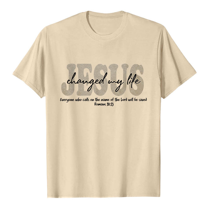 Christianartworkshop JESUS Overlay Cursive Changed My Life Romans 10:13 Triple Layer Text Premium Short Sleeve T-Shirt - image 19