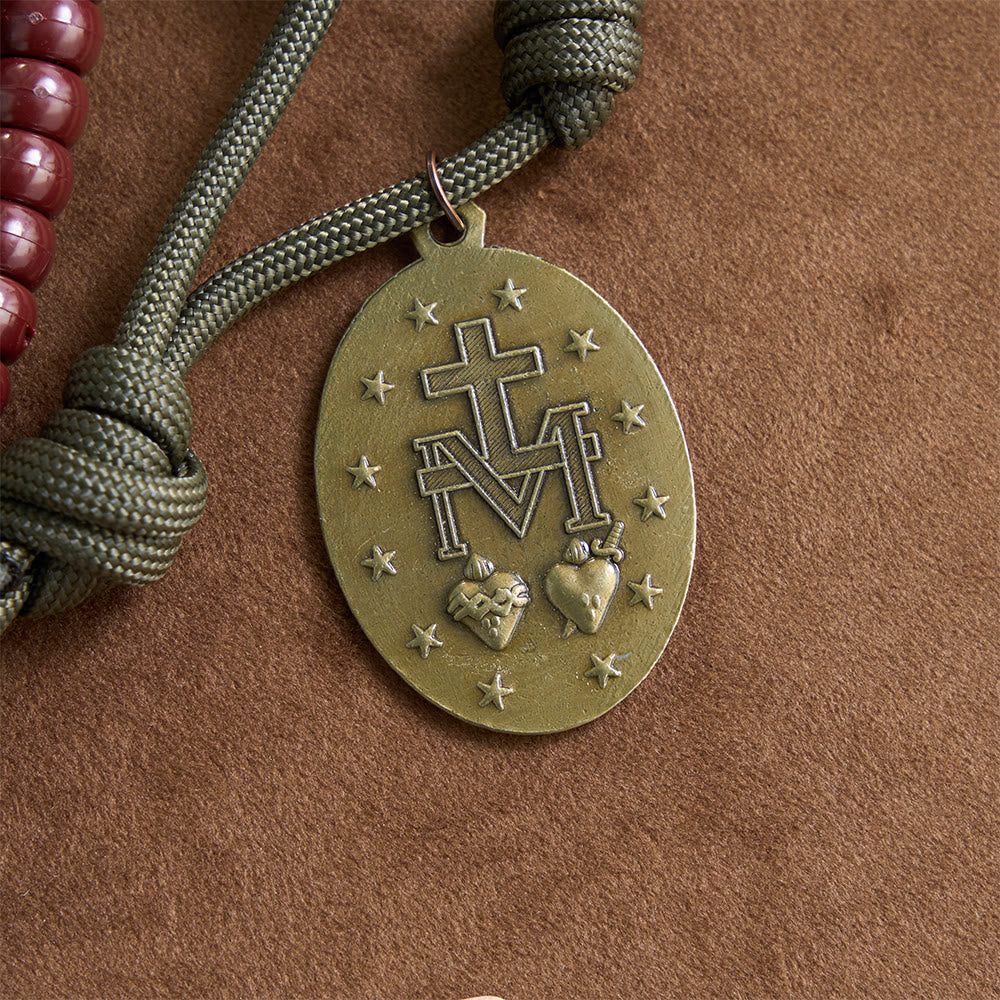 Christianartworkshop 15 Decade Paracord Brown Barrel Bead Miraculous Medal Triple Panel Crucifix Rosary - image 7
