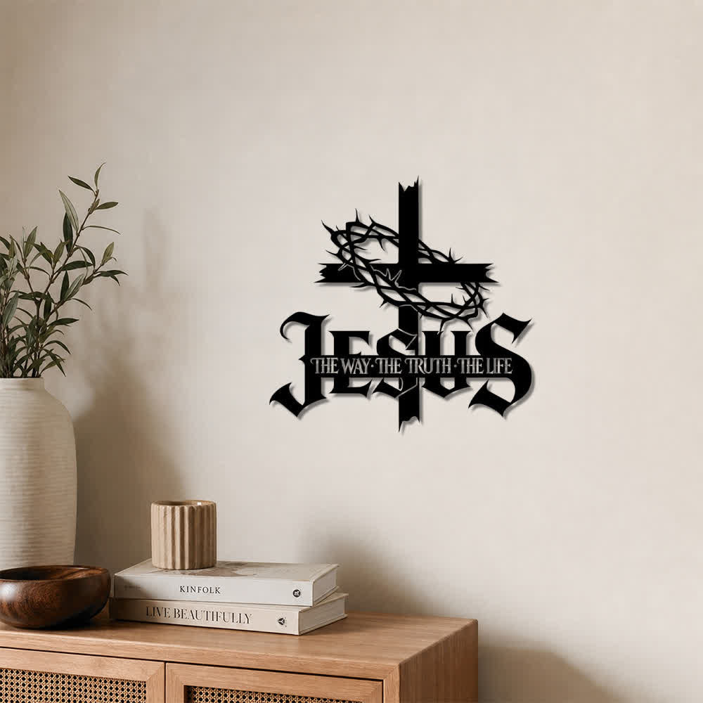 Christianartworkshop Thorn Crown Cross Jesus Scripture Metal Wall Decor: Symbol of Eternal Divine Truth - image 0