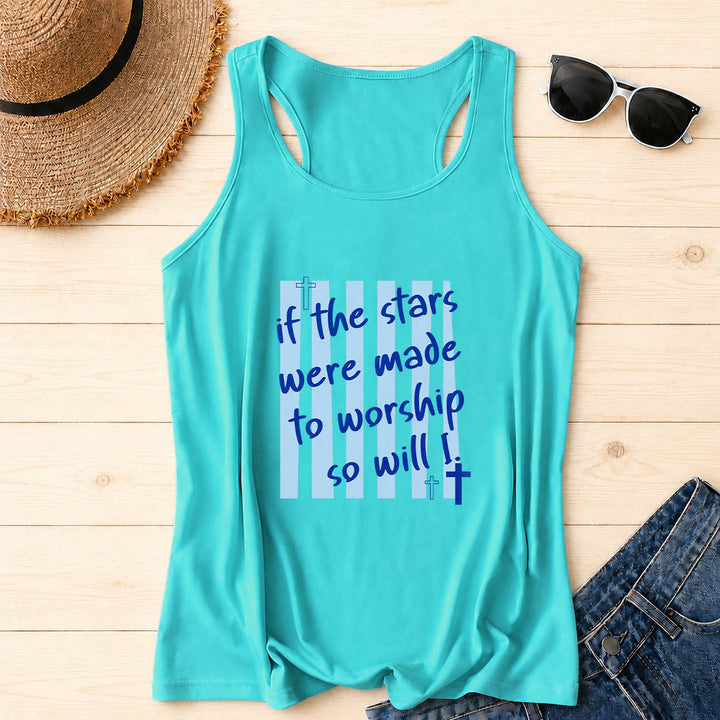 Christianartworkshop If The Stars Were Made To Worship So Will I Striped Background Cross Accent Front Print Racerback Tank Top - Mint - 2XL - image 0