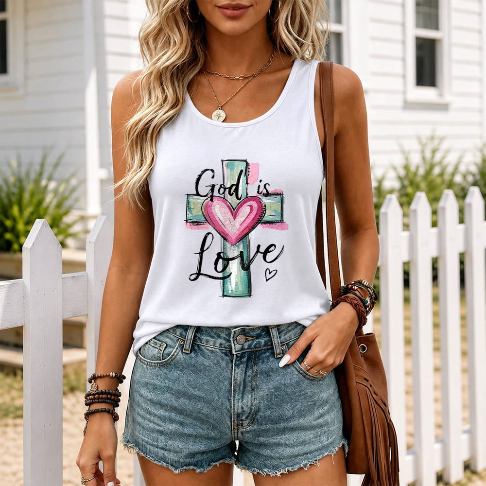Christianartworkshop God Is Love Watercolor Cross&Heart Hand Drawn Cursive Text Racerback Tank Top - image 1