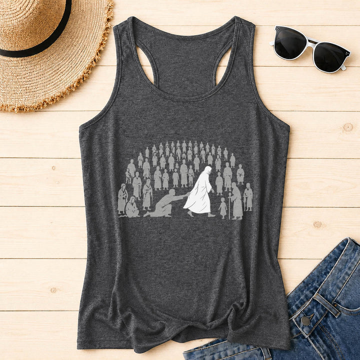 Christianartworkshop By His Wounds We Are Healed Front Print Graphic Racerback Tank Top - Grey - 2XL - image 2