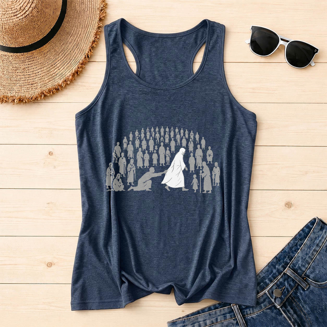 Christianartworkshop By His Wounds We Are Healed Front Print Graphic Racerback Tank Top - Navy Blue - 2XL - image 14