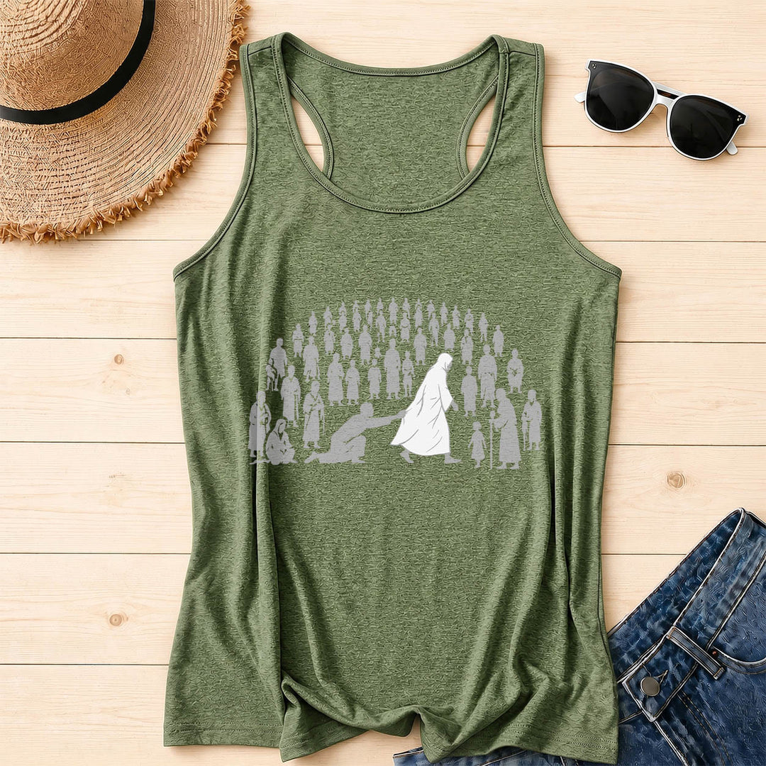 Christianartworkshop By His Wounds We Are Healed Front Print Graphic Racerback Tank Top - Olive Green - 2XL - image 16