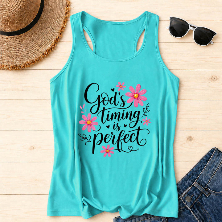 Christianartworkshop God's Timing Is Perfect Elegant Flowing Cursive Daisy Floral Heart Leaf Accent Racerback Tank Top - Mint - 2XL - image 10