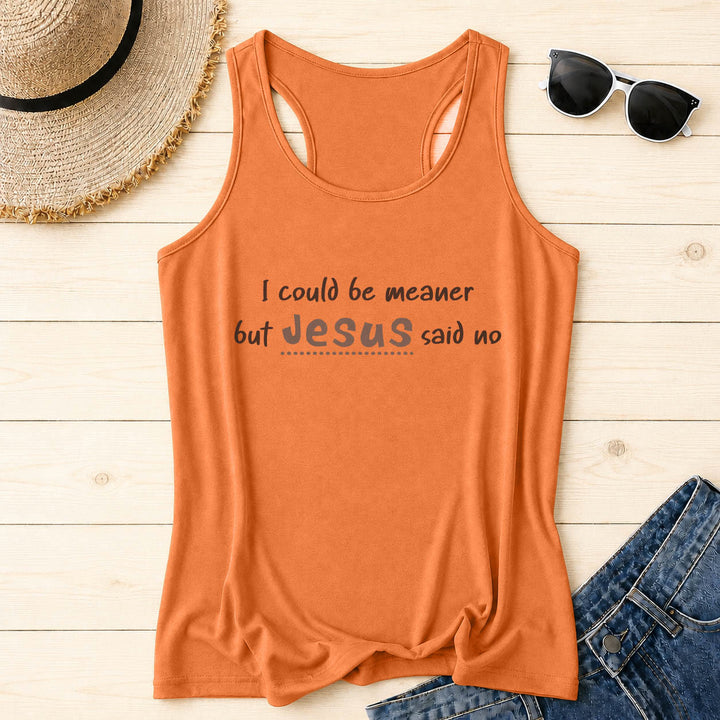 Christianartworkshop I Could Be Meaner But Jesus Said No Contrast Front Print Racerback Tank Top - Orange - 2XL - image 2