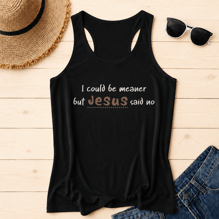 Christianartworkshop I Could Be Meaner But Jesus Said No Contrast Front Print Racerback Tank Top - Black - 2XL - image 8