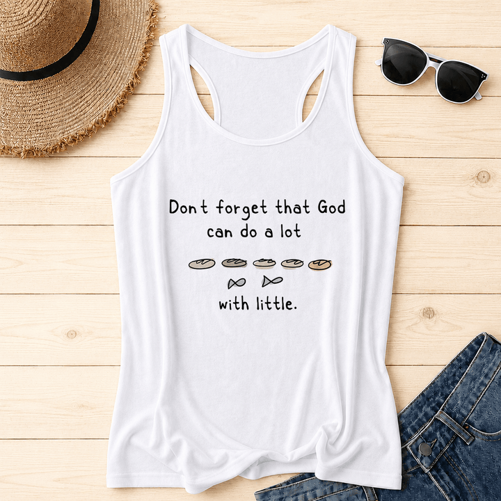 Christianartworkshop Don't Forget That God Can Do A Lot With Little Five Loaves Two Fish Line Sketch Graphic Racerback Tank Top - White - 2XL - image 8