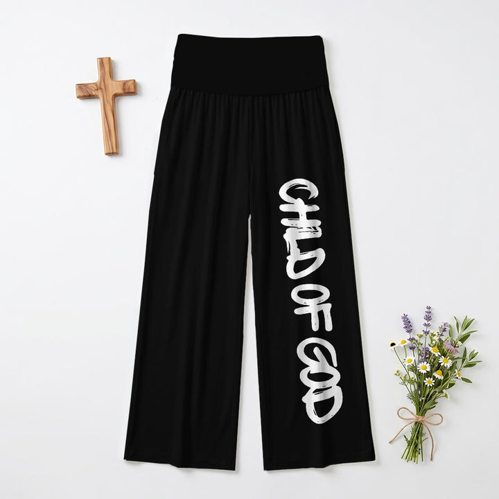 Christianartworkshop Vertical Brush Stroke Child Of God Hand Lettering Fold Over High Waist Wide Leg Pants - Black - US22,UK/AU26,EU54(6XL) - image 3