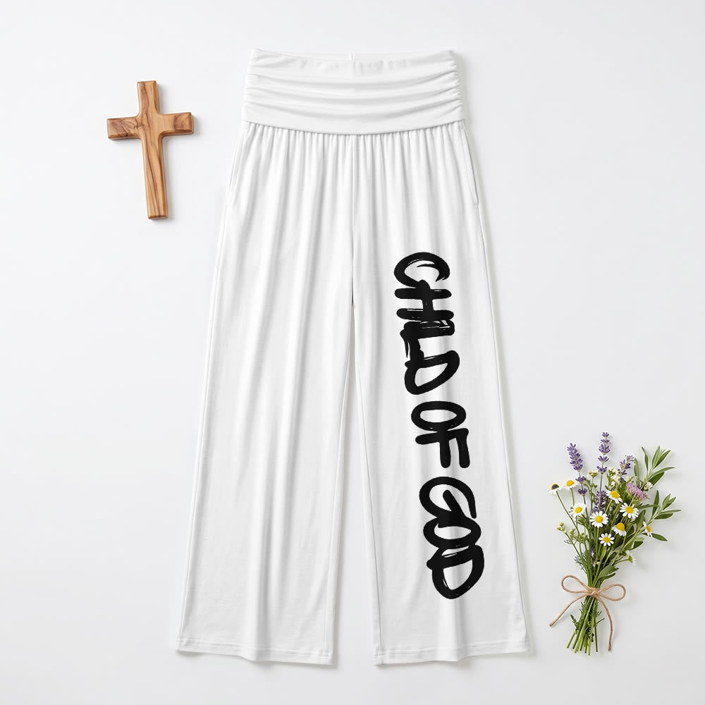 Christianartworkshop Vertical Brush Stroke Child Of God Hand Lettering Fold Over High Waist Wide Leg Pants - White - US22,UK/AU26,EU54(6XL) - image 6
