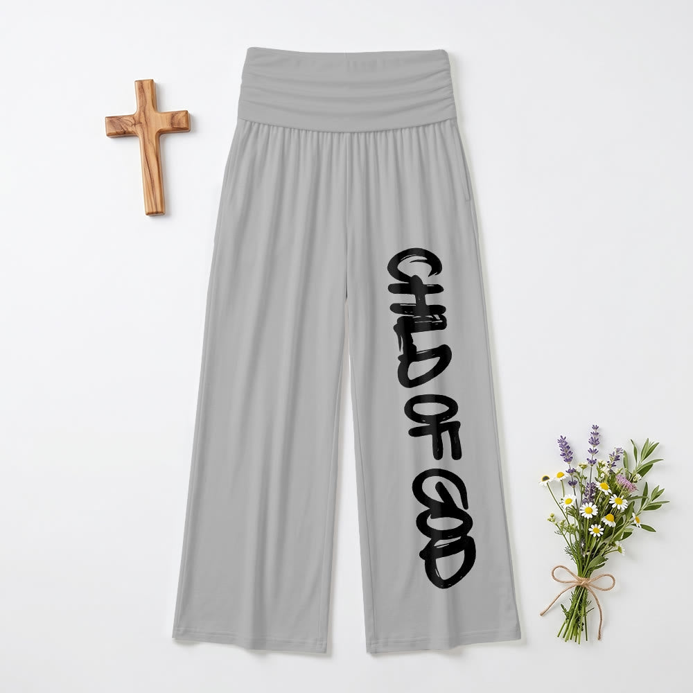 Christianartworkshop Vertical Brush Stroke Child Of God Hand Lettering Fold Over High Waist Wide Leg Pants - Grey - US22,UK/AU26,EU54(6XL) - image 9