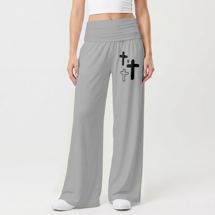 Christianartworkshop Minimal Multi Cross Graphic Front Hip Print Fold Over High Waist Wide Leg Pants - image 7