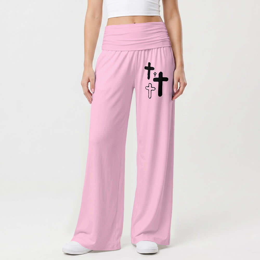 Christianartworkshop Minimal Multi Cross Graphic Front Hip Print Fold Over High Waist Wide Leg Pants - image 10