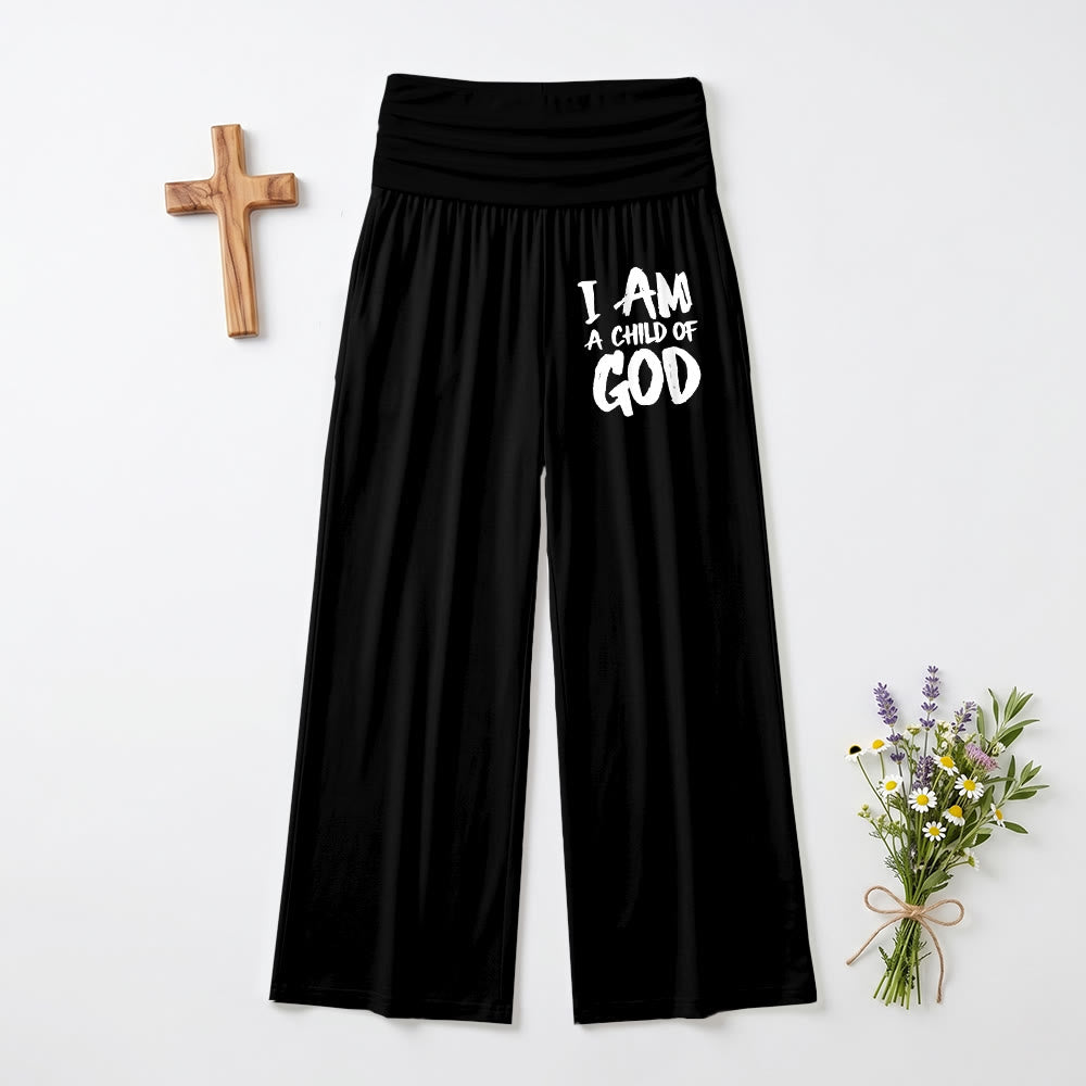 Christianartworkshop I Am A Child Of God Rough Brush Block Letter Front Thigh Print Wide Leg Pants - Black - US22,UK/AU26,EU54(6XL) - image 3