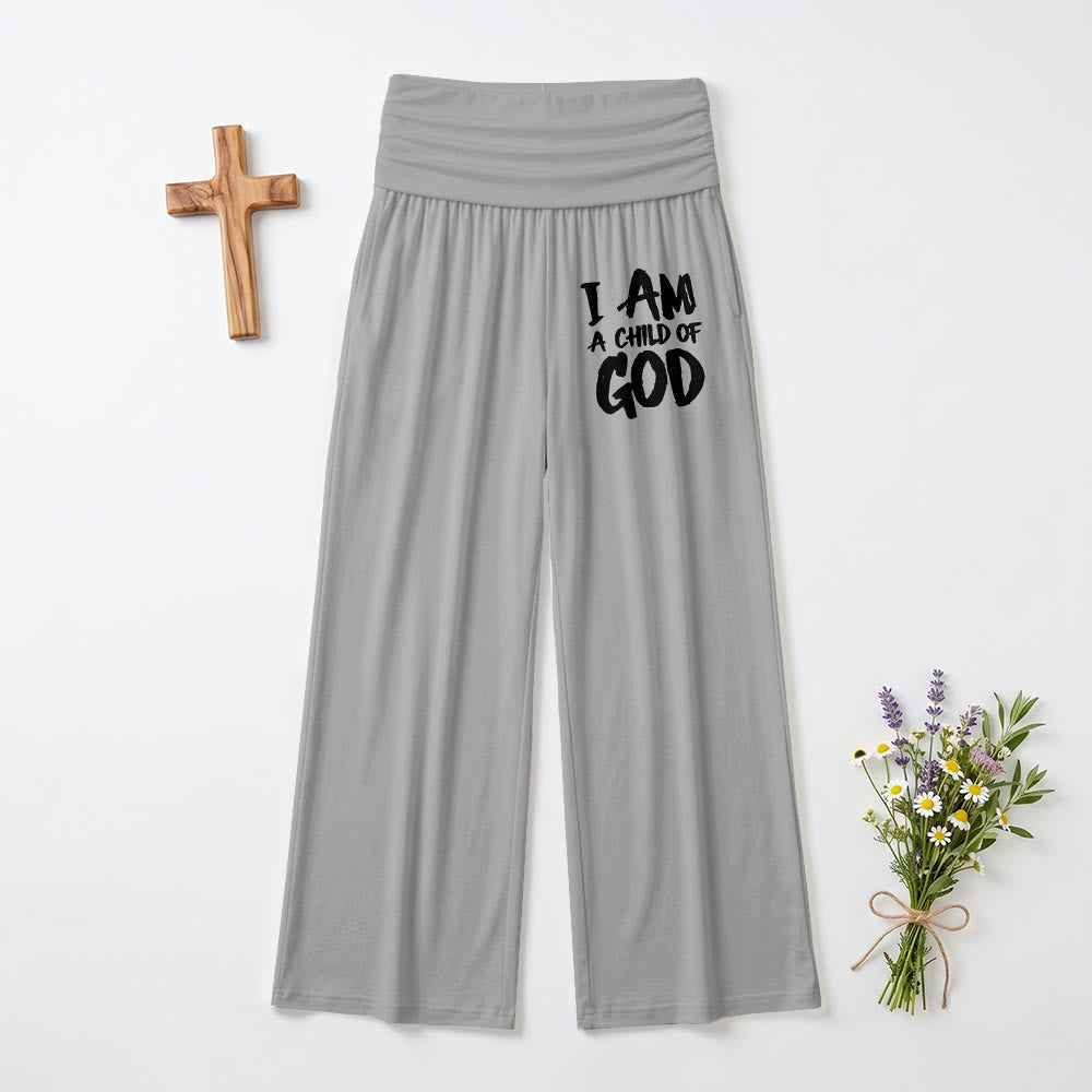 Christianartworkshop I Am A Child Of God Rough Brush Block Letter Front Thigh Print Wide Leg Pants - Grey - US22,UK/AU26,EU54(6XL) - image 9