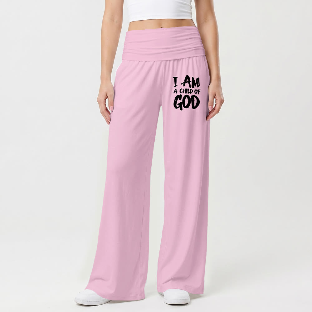 Christianartworkshop I Am A Child Of God Rough Brush Block Letter Front Thigh Print Wide Leg Pants - image 1
