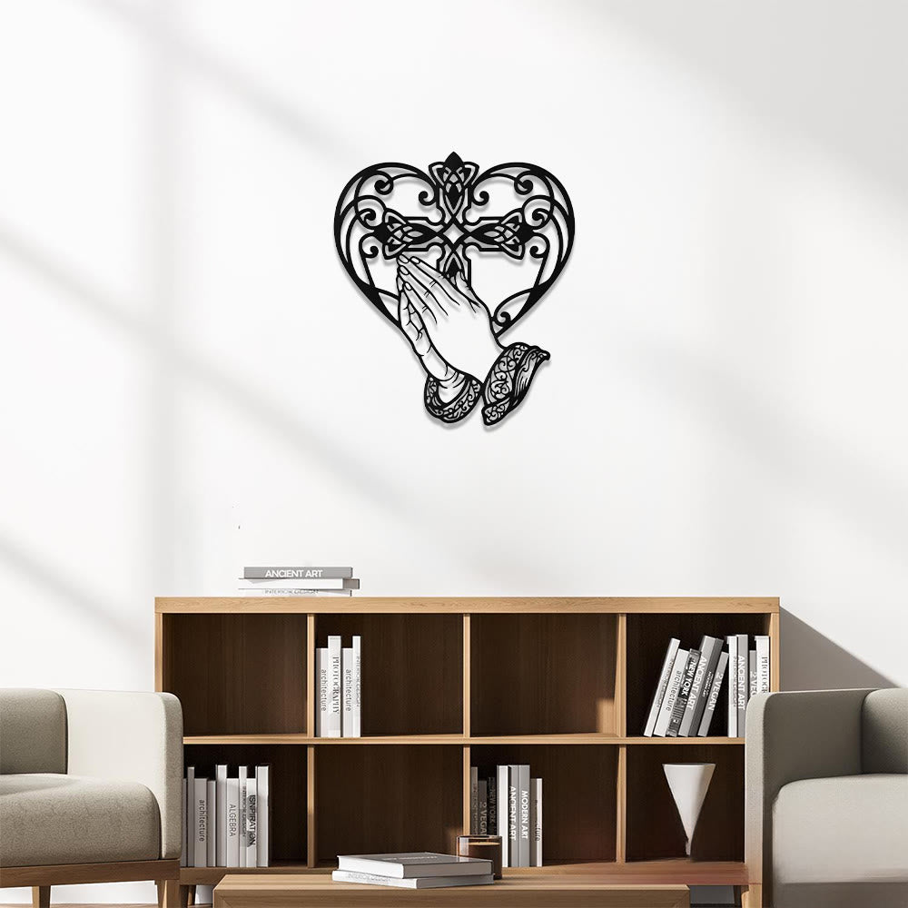 Christianartworkshop Scroll Heart Frame Praying Hands Cross Metal Wall Decor: Timeless Emblem of Sacred Redemptive Grace - image 5