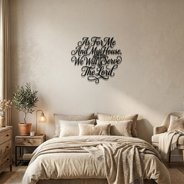 Christianartworkshop Cursive Scripture Cross Family Verse Metal Wall Decor: Timeless Emblem of Sacred Redemptive Grace - image 0