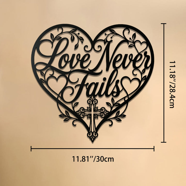 Christianartworkshop Floral Heart Cursive Love Never Fails Cross Metal Wall Decor: Timeless Emblem of Sacred Redemptive Grace - 11.81''*11.18''*0.04''/30cm*28.4cm*0.1cm - image 6