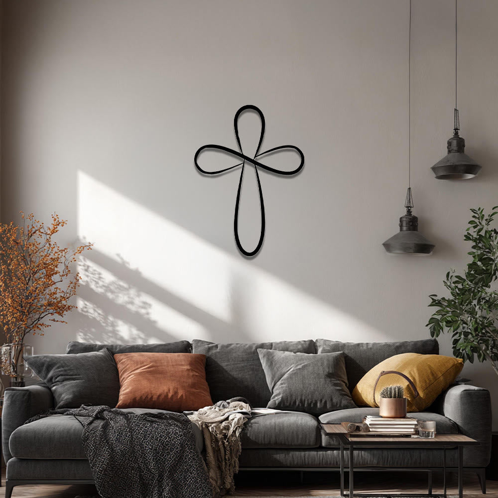 Christianartworkshop Minimalist Infinity Loop Single Line Cross Metal Wall Decor: Timeless Emblem of Sacred Redemptive Grace - image 3
