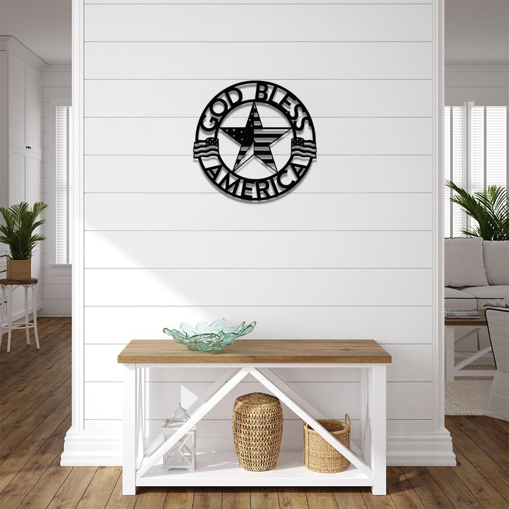 Christianartworkshop Round Ring God Bless USA Star Flag Metal Wall Decor: Timeless Emblem of Sacred Redemptive Grace - image 1