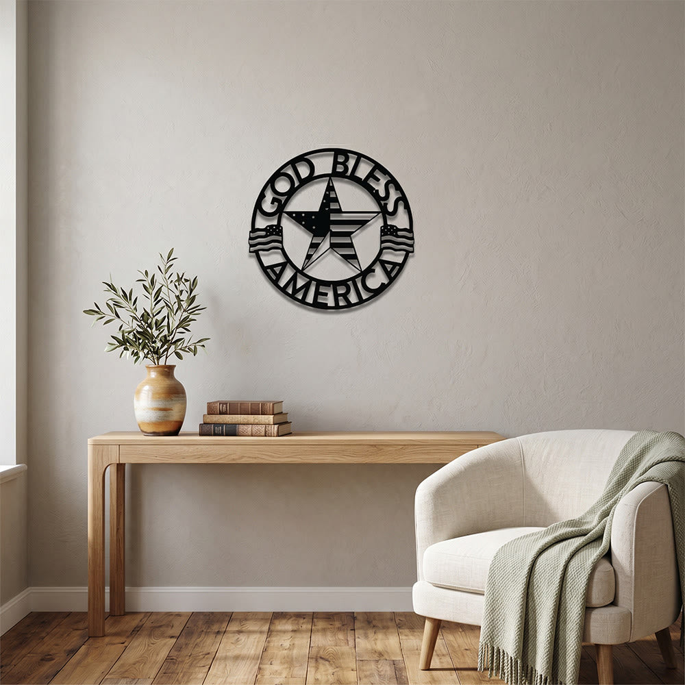 Christianartworkshop Round Ring God Bless USA Star Flag Metal Wall Decor: Timeless Emblem of Sacred Redemptive Grace - image 4