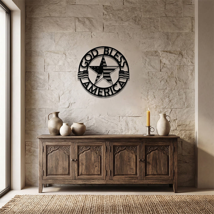 Christianartworkshop Round Ring God Bless USA Star Flag Metal Wall Decor: Timeless Emblem of Sacred Redemptive Grace - image 9