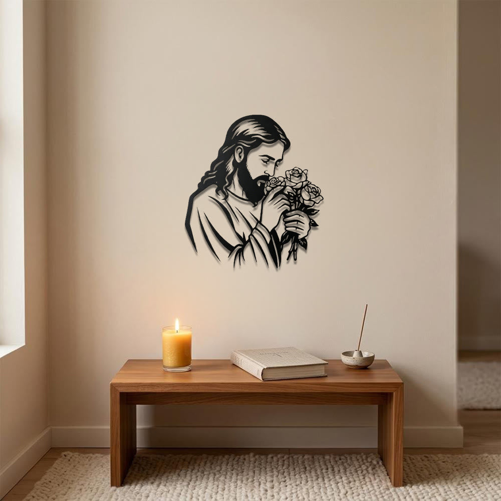 Christianartworkshop Jesus Holding Rose Metal Wall Decor: Timeless Emblem of Sacred Redemptive Grace - image 1