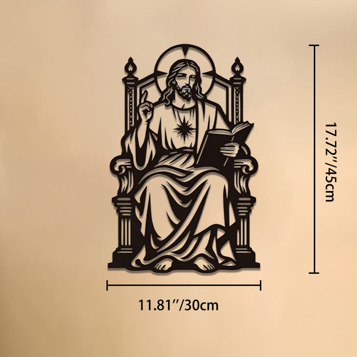 Christianartworkshop Throne Seated Sacred Heart Jesus Holding Scripture Metal Wall Decor: Timeless Emblem of Sacred Redemptive Grace - 11.81''*17.72''*0.04''/30cm*45cm*0.1cm - image 5