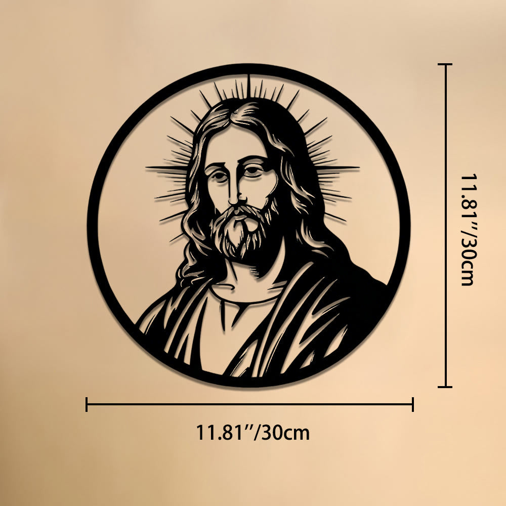 Christianartworkshop Circular Border Radiant Halo Jesus Portrait Metal Wall Decor: Timeless Emblem of Sacred Redemptive Grace - 11.81''*11.81''*0.04''/30cm*30cm*0.1cm - image 5