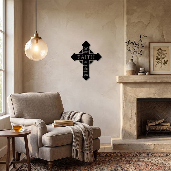 Christianartworkshop Pointed Tip Cross Let Your Faith Be Bigger Than Your Fear Metal Wall Decor: Timeless Emblem of Sacred Redemptive Grace - image 0