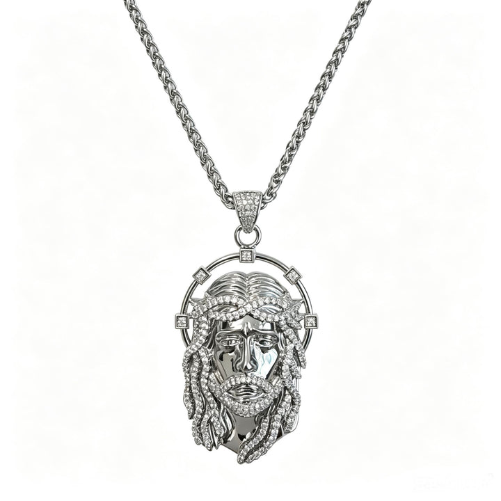 Christianartworkshop Oval Rhinestone Halo Holy Face Pendant Multiple Style Link Chain Necklace: Timeless Emblem of Gentle Heavenly Guardianship - Silver & Basket Chain - image 16