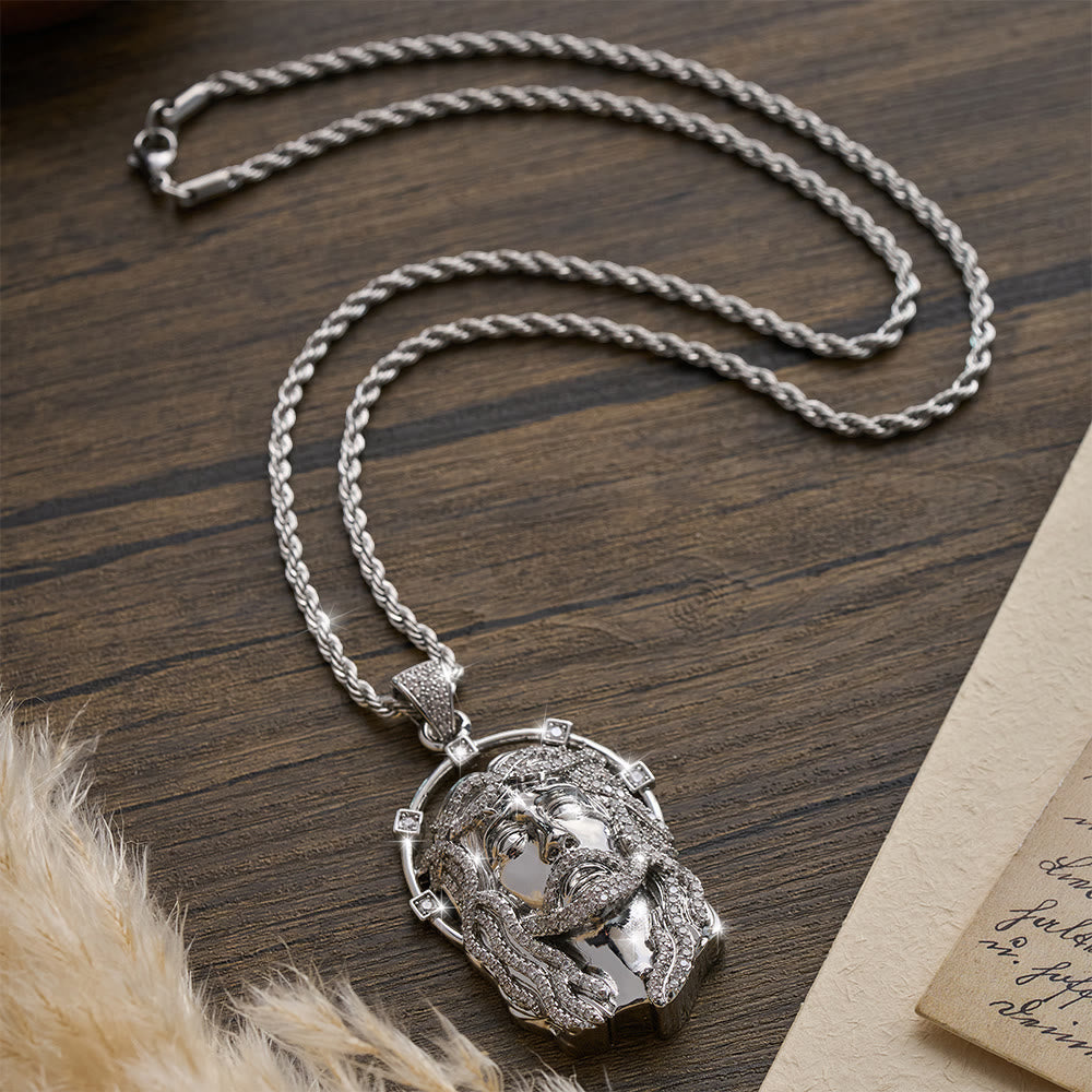 Christianartworkshop Oval Rhinestone Halo Holy Face Pendant Multiple Style Link Chain Necklace: Timeless Emblem of Gentle Heavenly Guardianship - image 12
